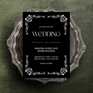 Invitation Déco Moderne   Élégant Mariage Noir et Blanc Onyx