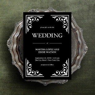 Invitation Déco Moderne   Élégant Mariage Noir et Blanc Onyx