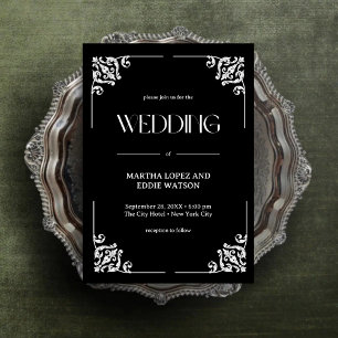 Invitation Déco Moderne   Élégant Mariage Noir et Blanc Onyx