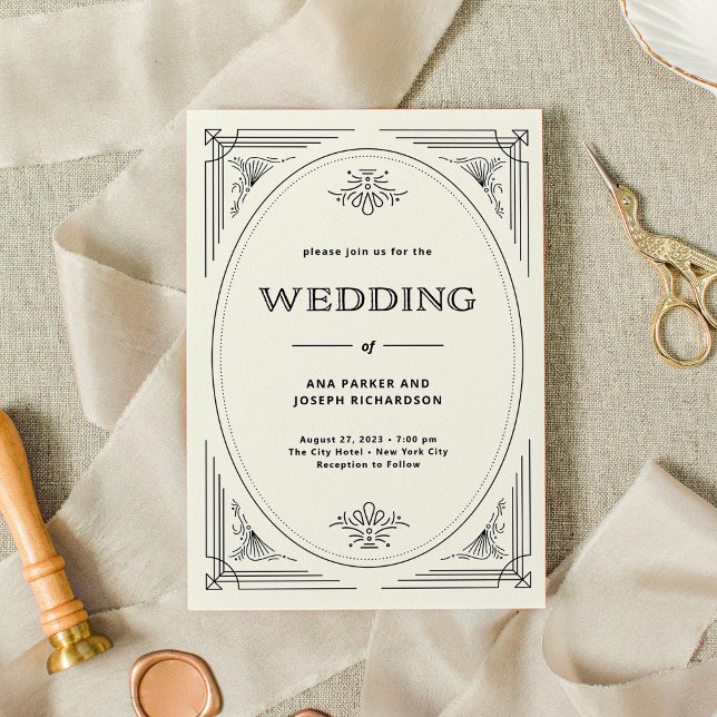 Invitation Déco moderne | Élégant Mariage noir et ivoire (Créateur téléchargé)