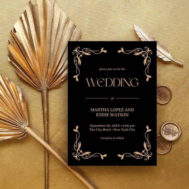 Invitation Déco moderne | Élégant Mariage noir et or (Créateur téléchargé)