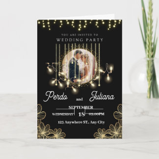 Invitation Déco moderne Élégant Mariage noir et or Invitat
