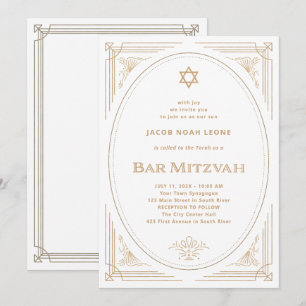 Invitation Déco moderne Faux Gold et White Bar Mitzvah