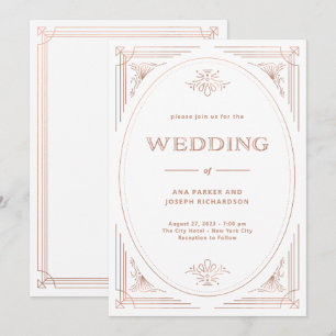 Invitation Déco moderne Faux Rose Gold et Mariage blanc