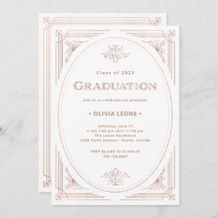 Invitation Déco moderne   Faux Rose Gold et White Graduation