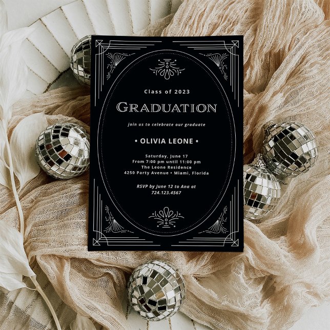 Invitation Déco moderne | Onyx Graduation noir et blanc (Créateur téléchargé)