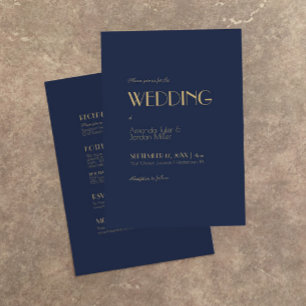 Invitation Déco type or   Dark Navy tout en un Mariage