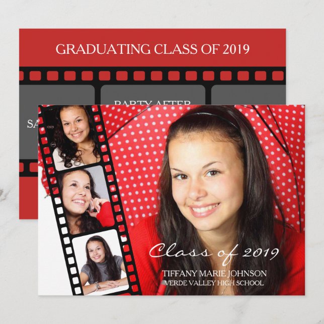 Invitation Décontracté 4 PHOTO Filmstrip Classe de graduation (Devant / Derrière)