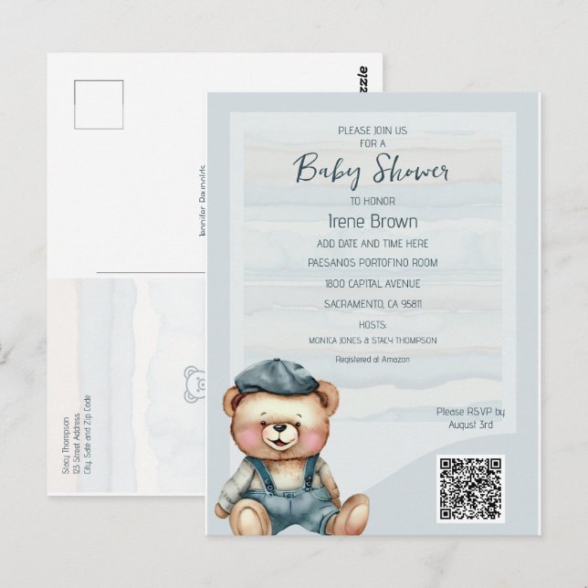 Invitation décontracté Cosy Bear Baby shower (Devant / Derrière)