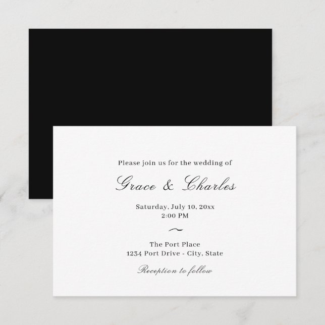 Invitation Décontracté Élégant noir et blanc Mariage (Devant / Derrière)