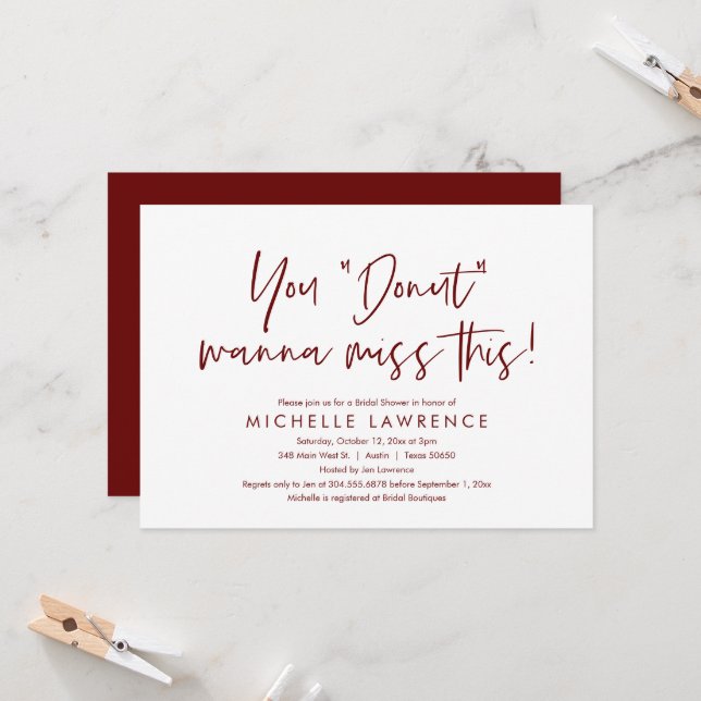 Invitation Décontracté et amusant, Fête des mariées Donut Par (Devant/Arrière en situation)