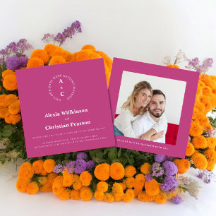 Invitation Décontracté initiales photo rose enregistrer la da