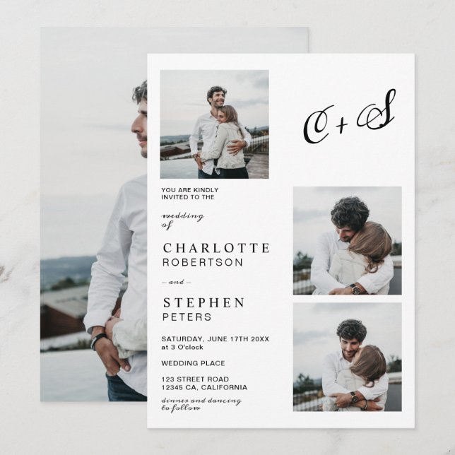 Invitation Décontracté moderne minimaliste initiales mariage  (Devant / Derrière)