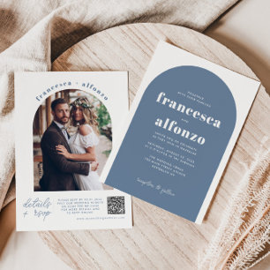 Invitation Décor bleu moderne RSVP QR Mariage photo