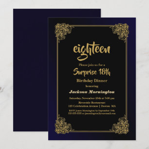 Invitation Décor Bleu Surprise 18e anniversaire Dîner