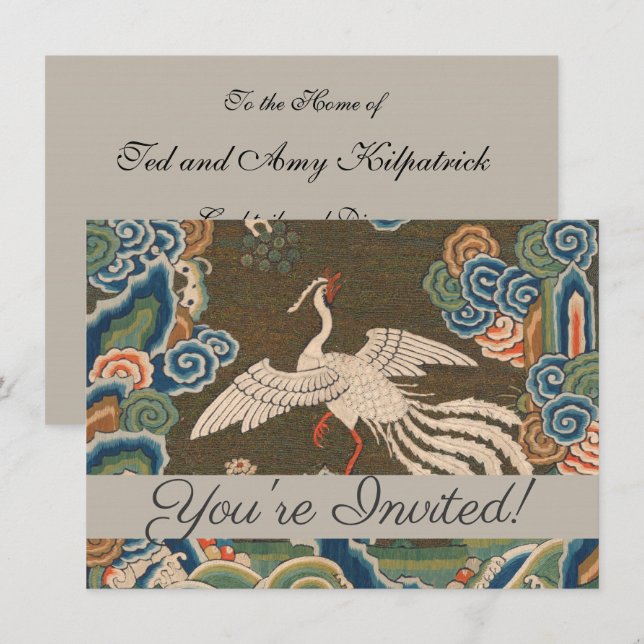 Invitation Décor d'antiquité chinois d'oiseaux (Devant / Derrière)