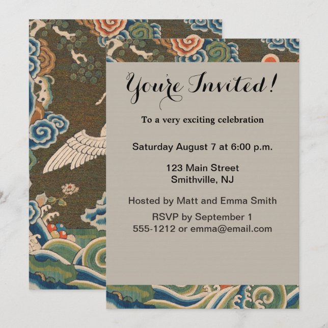 Invitation Décor d'antiquité chinois d'oiseaux (Devant / Derrière)