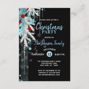 Invitation DÉCOR DE FÊTE DE NOËL Snowflakes noir argent bleu