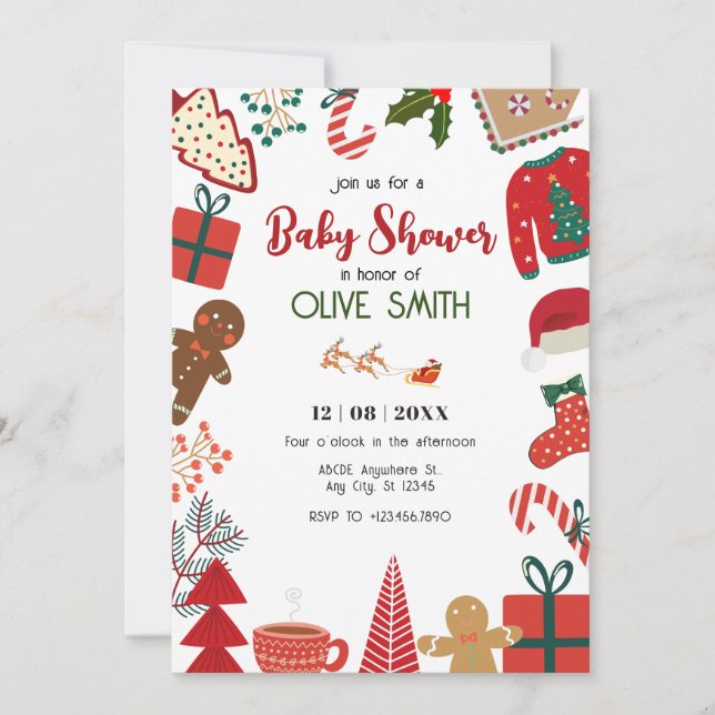 Invitation Décor de Noël baby shower amusant (Devant)