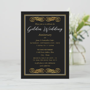 Invitation Décor d'or, 50 ans anniversaire de Mariage
