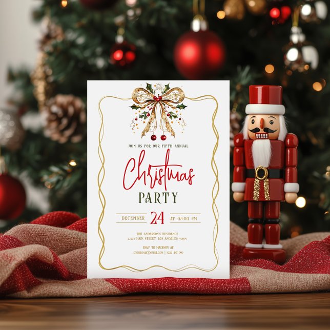 Invitation Decorated Christmas Bow Gold Fram Party Invite (Créateur téléchargé)