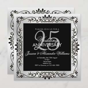 Invitation Décoratif Argent Chic encadré 25e anniversaire