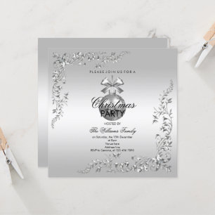 Invitation Décoration Argent Noël Bauble Party