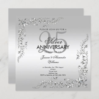 Invitation Décoration argentée 25e anniversaire de mariage