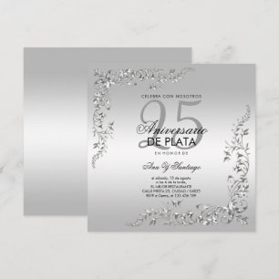 Invitation Décoration argentée 25e anniversaire de mariage 