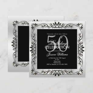 Invitation Décoration argentée et élégante 50e anniversaire