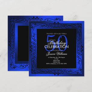 Invitation Décoration Bleue Chic encadrée 50e anniversaire