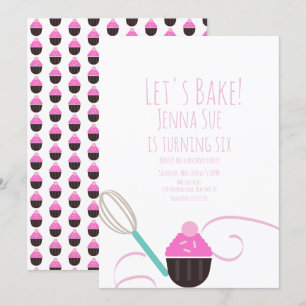 Invitation Décoration de Cupcake de Fête d'Anniversaire Rose