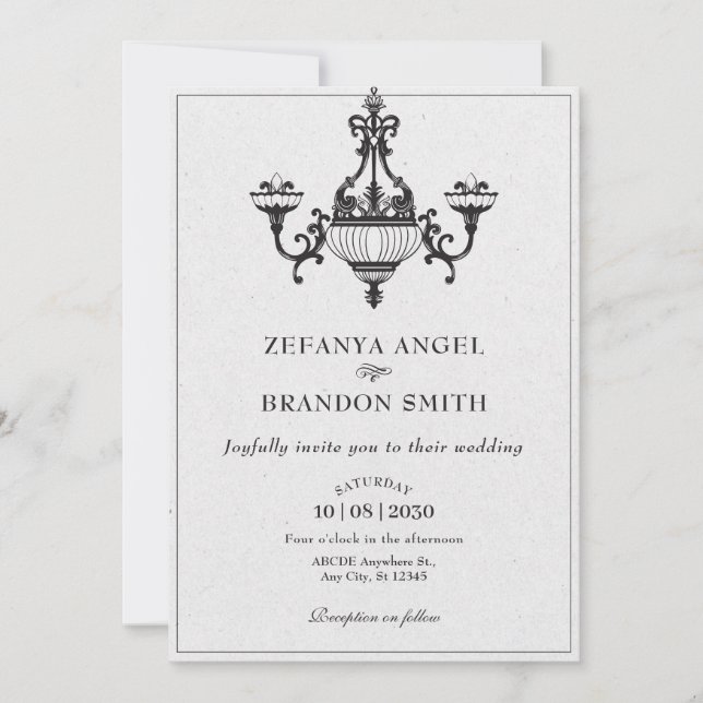 Invitation décoration de lustres d'époque classique mariage (Devant)