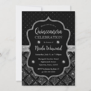 Invitation Décoration de Quinceanera en noir et argent Art Dé