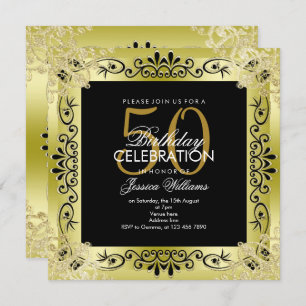 Invitation Décoration dorée classique encadrée 50e anniversai