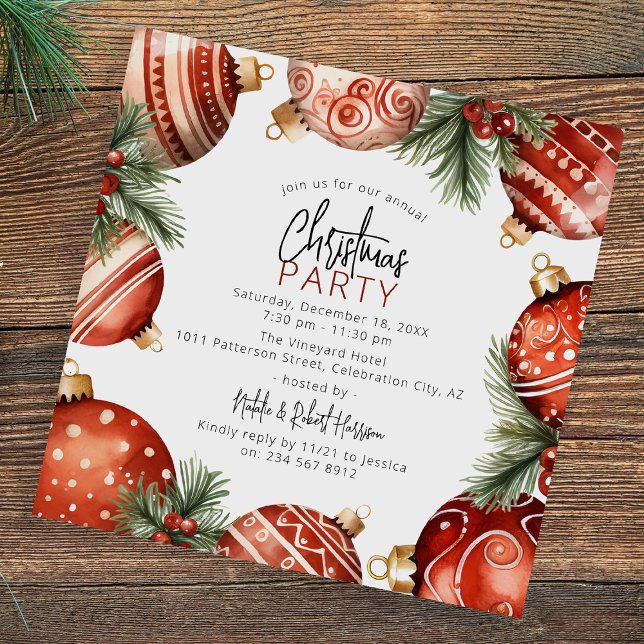 Invitation Décorations de sapin de Noël Rouge & Or Fête (Créateur téléchargé)