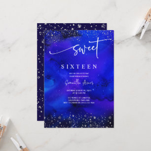 Invitation Décorations de Sweet 16 bleu royal et argent