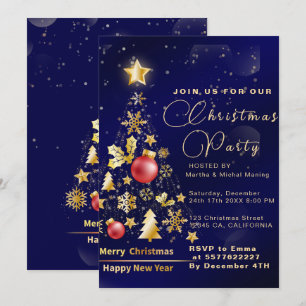 Invitation Décorations dorées élégantes et Noël Parties scint