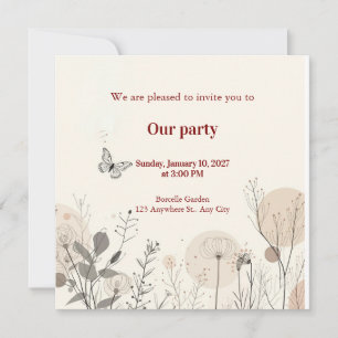 Invitation décorée d'illustrations de plantes sauv