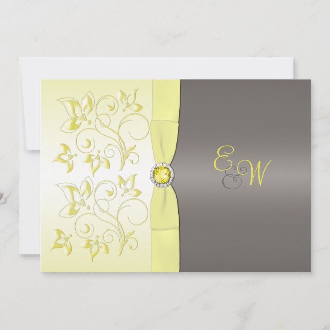 Invitation décorée d'un monogramme florale jaune (Devant)