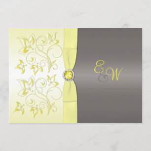 Invitation décorée d'un monogramme florale jaune