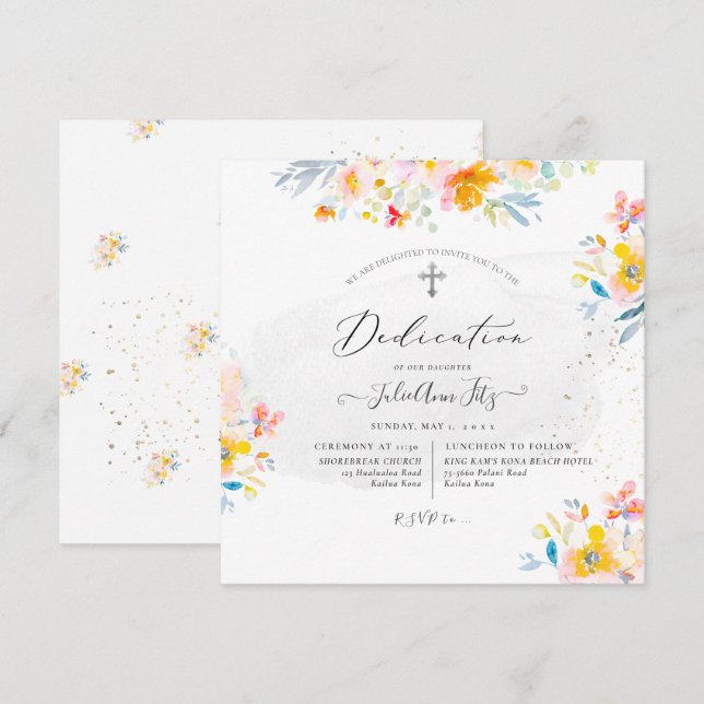 Invitation Dédicace de roses d'été aquarelle PixDezines (Devant / Derrière)