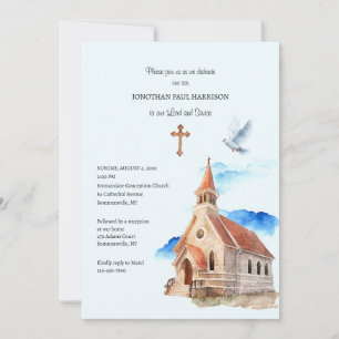 Invitation Dédicace d'un prêtre au clocher de l'église 