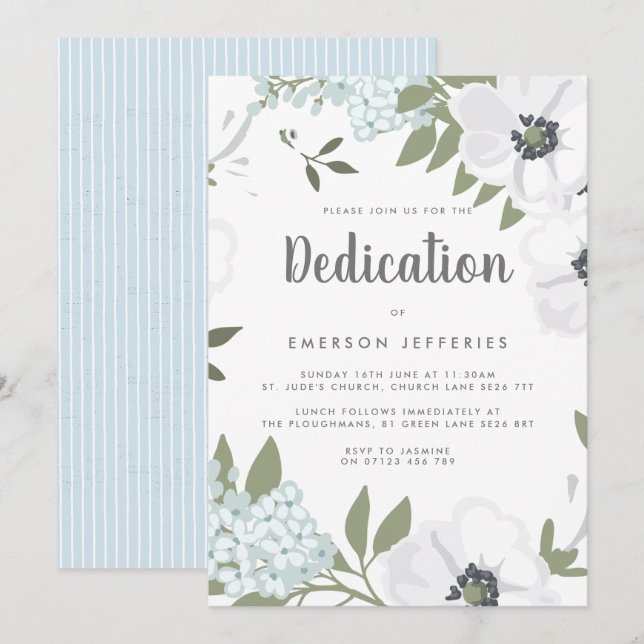 Invitation Dédication de l'anémone aquarelle (Devant / Derrière)