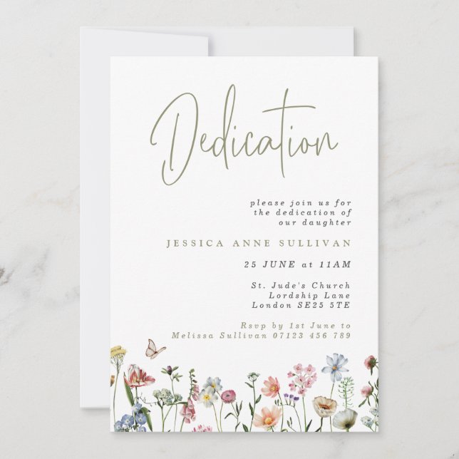 Invitation Dédication Fleur sauvage Boho (Devant)