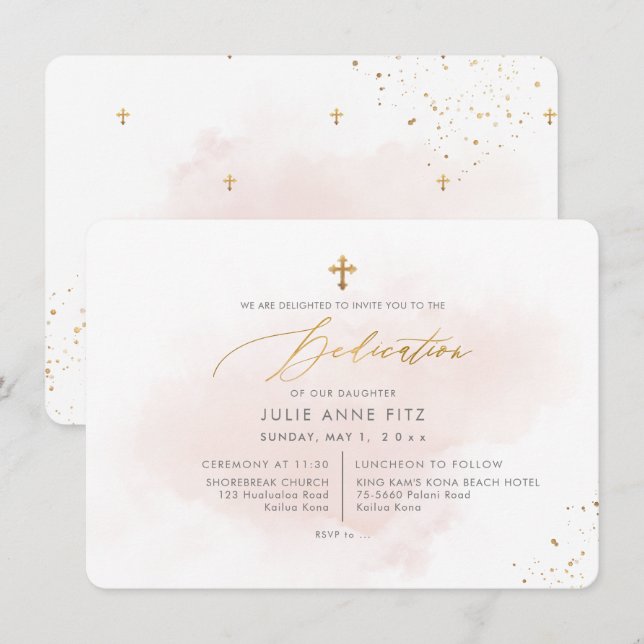 Invitation Dédication PixDezines en Aquarelle rose (Devant / Derrière)