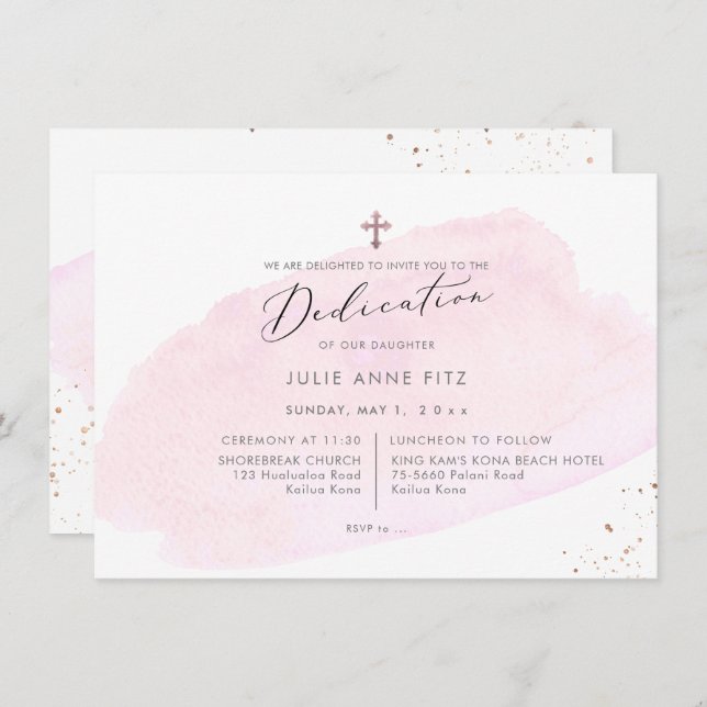 Invitation Dédication PixDezines Pink Watercolor (Devant / Derrière)