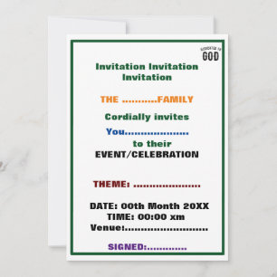 INVITATION DÉDIÉ À DIEU TEXTE NOIR PERSONNALISABLE ET COOL