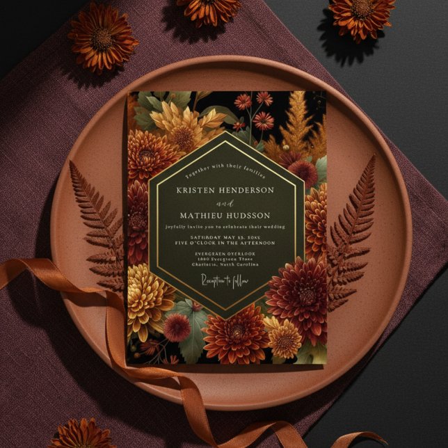 Invitation Deep Burgundy Floral Autumn Wedding (Créateur téléchargé)