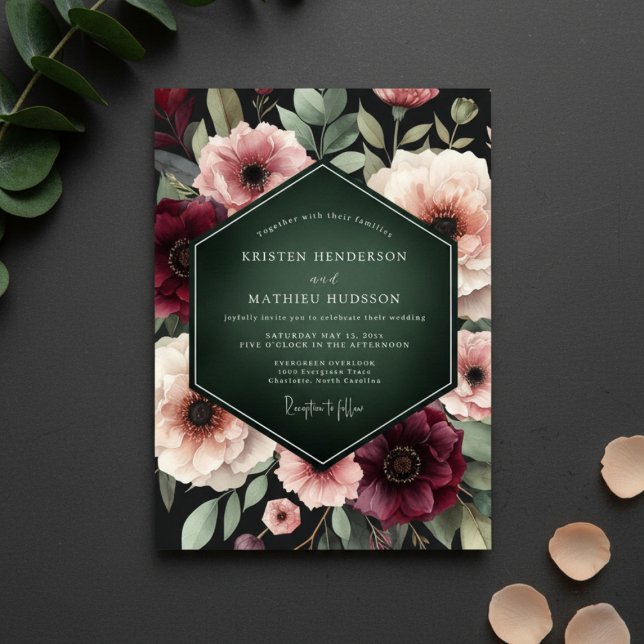 Invitation Deep Burgundy Floral Enchantment Wedding (Créateur téléchargé)